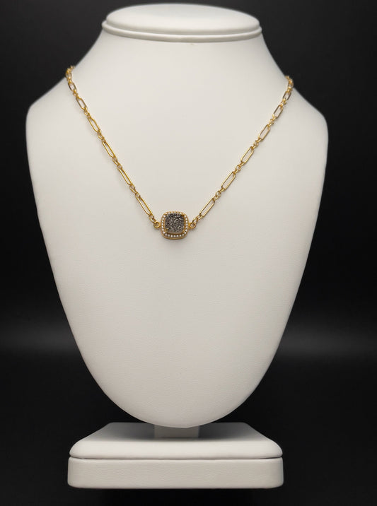 Image of necklace with gray druzy charm 
