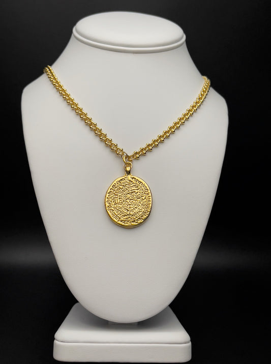 Image of Chain Length: 18 inches Chain Type: Cuban Chain Thickness: 6.35 mm Clasp: Lobster Charm: 29 X 38 mm Chain: Gold-plated Charm: Gold-plated